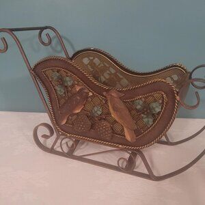 Large Wrought Iron Sleigh w/Twisted Rope Edge Featuring Birds and Holly